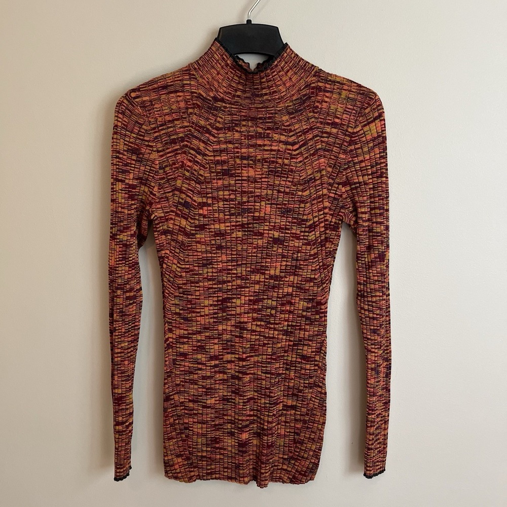 Sundance Women Large Sweater Ribbed Long Sleeve Pullover Mock Neck Knit Boho